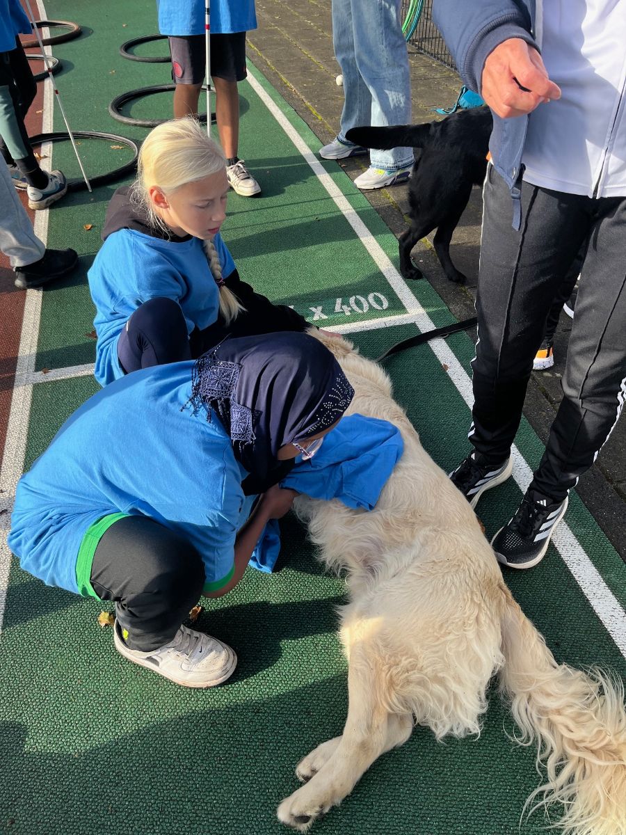 10-oktober-2 Foto van kinderen die een hulphond aaien